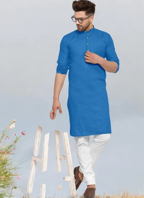 Rashmicreation Men Solid Straight Kurta(Blue)
