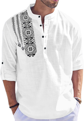 HOPEWEAR Men Printed Straight Kurta(White)