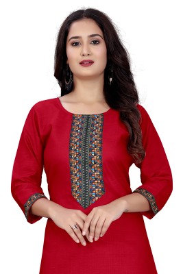 prince fashion Women Embroidered Straight Kurta(Red)