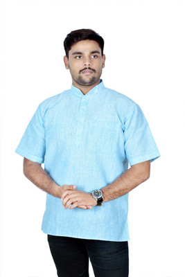 Divine creation Men Self Design Straight Kurta(Light Blue)