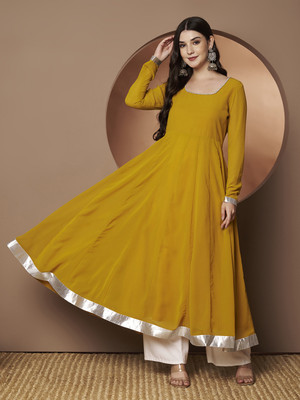 Poshak Hub Women Solid Anarkali Kurta(Yellow)
