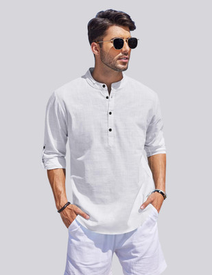 bellstone Men Solid A-line Kurta(White)