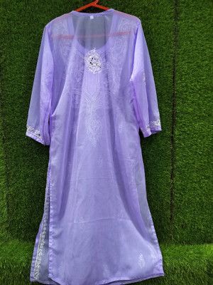 Handwork Chikankari Women Chikan Embroidery A-line Kurta(Purple)
