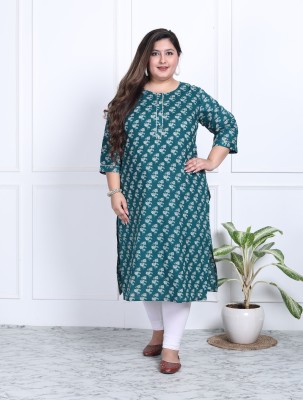 Vini Hub Women Printed Straight Kurta(Green)