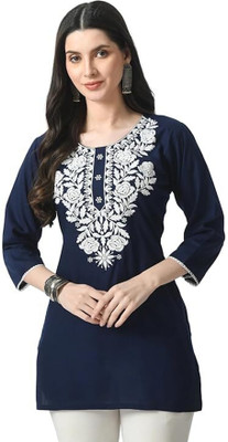 KIROTO Women Embroidered Ethnic Dress Kurta(Blue)