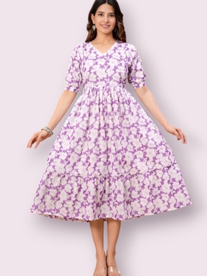 HouseOfCommon Women Printed Anarkali Kurta(Purple)