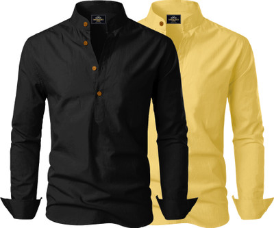 Kavyangle Creation Men Solid Straight Kurta(Black, Yellow)