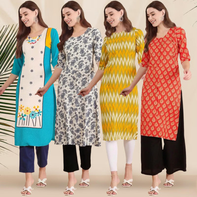 1 Stop Fashion Women Printed Straight Kurta(Multicolor)