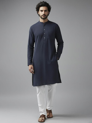 Yugnik Men Solid Straight Kurta(Dark Blue)