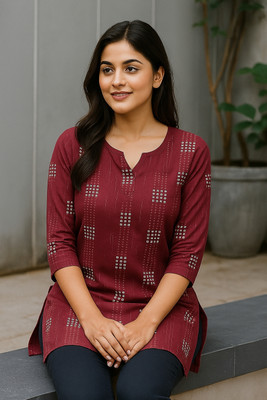 Blosom Women Block Print Straight Kurta(Maroon)