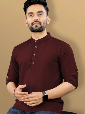 VeBNoR Men Self Design Straight Kurta(Maroon)