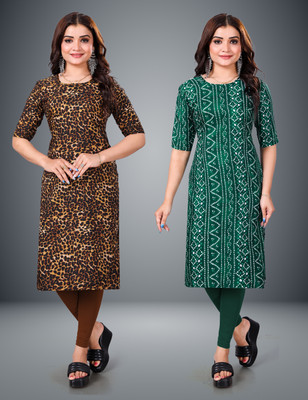 RITOSA Women Printed Straight Kurta(Green)