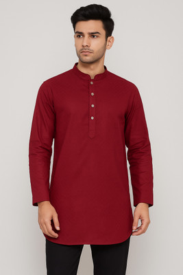 Mannaniya Men Solid Straight Kurta(Maroon)