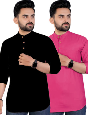 UNIFAV Men Solid Straight Kurta(Pink)