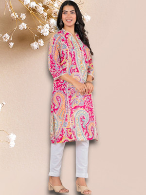 Jaipuur Trend Women Embroidered, Printed Straight Kurta(Pink)