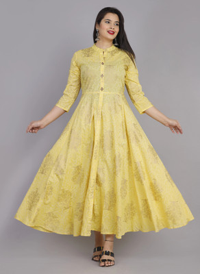HOC's Women Printed Anarkali Kurta(Brown)