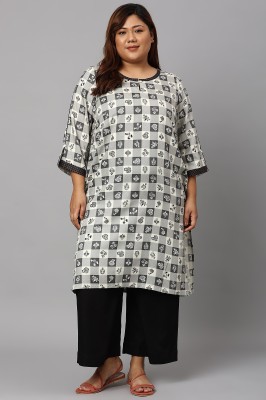 Aurelia Women Floral Print Straight Kurta(Grey, White, Black)