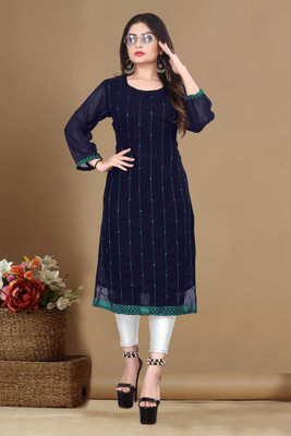 VALARIS Women Printed A-line Kurta(Dark Blue)