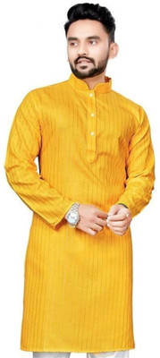 JENZEE Fashion Men Self Design Straight Kurta(Yellow)