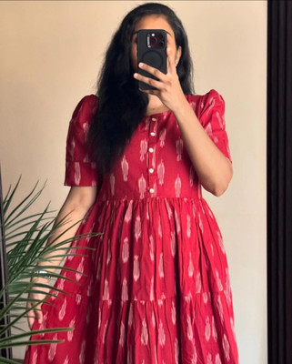 NEW4U Women Floral Print Flared Kurta(Red)