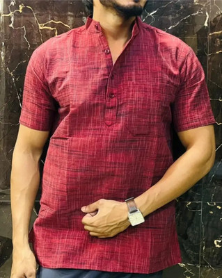 isdfabric Men Self Design Straight Kurta(Maroon)