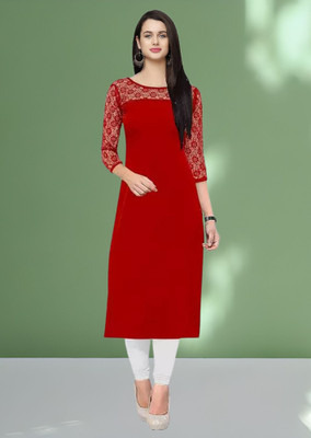 Maheshvi Women Self Design, Solid Straight Kurta(Blue)