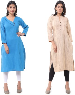 DESHBANDHU DBK Women Solid Straight Kurta(Beige, Light Blue)