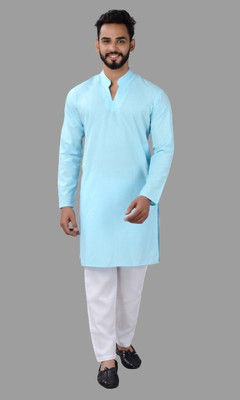 VILLAIN Men Printed A-line Kurta(Light Blue)