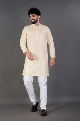 Keton Men Embroidered, Embellished Straight Kurta(Beige)