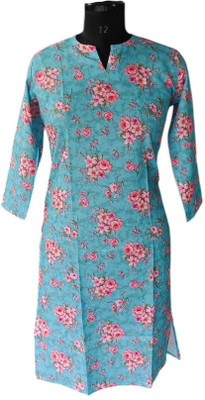 SPK Sarees Women Floral Print A-line Kurta(Blue)