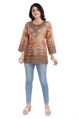 Anmi Printed Women Straight Kurta(Brown)