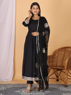 Safoora Creation Women Embroidered Anarkali Kurta(Black)