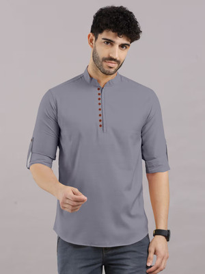 RAFSON Men Solid Straight Kurta(Grey)