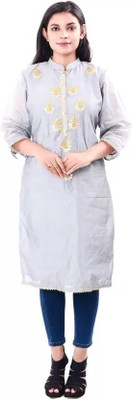 rayie collection Women Embellished Straight Kurta(Grey)