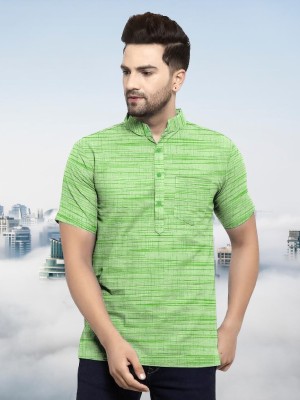 MASCON Men Striped Straight Kurta(Green)