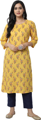 Neelo Kurti Women Printed Straight Kurta(Yellow)