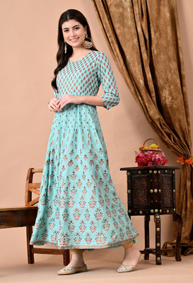 jaipurite Women Paisley Anarkali Kurta(Light Green)