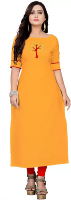 VEDETHNICS Women Solid A-line Kurta(Yellow)