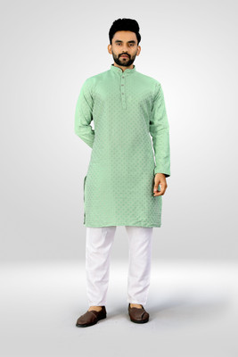 Lyolo Men Printed Straight Kurta(Light Green)