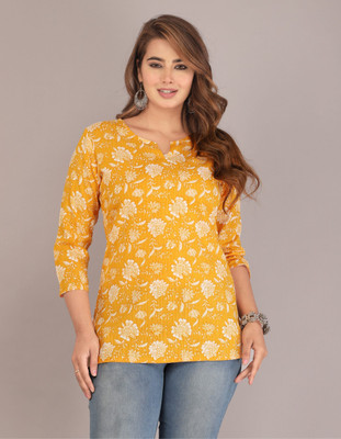 Ethnic Lady Women Printed Straight Kurta(Yellow)
