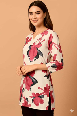 Zorva lifestyle Women Floral Print Tunic Kurta(Pink, White)