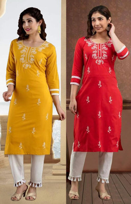 SISTO Women Chikan Embroidery Straight Kurta(Multicolor)