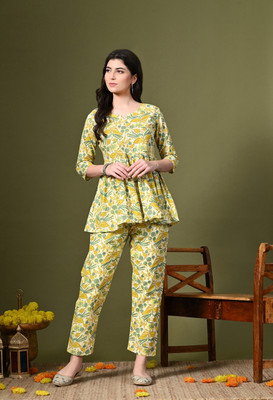 METAFAB Women Printed Flared Kurta(Light Green)