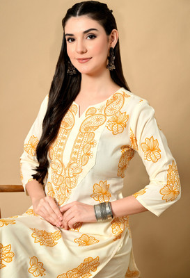 Koito Women Embroidered Straight Kurta(Beige, Yellow)