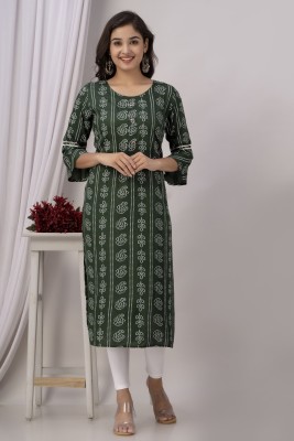 HouseOfCommon Women Polka Print A-line Kurta(Green)