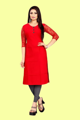 Coft Women Solid Straight Kurta(Red)