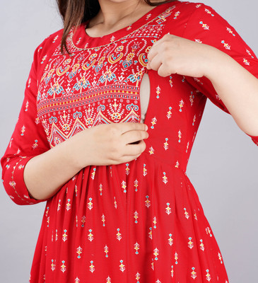 SONAVA CLUB Women Printed Anarkali Kurta(Red)