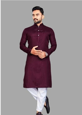 Shivgarmets Men Striped, Solid A-line Kurta(Maroon)