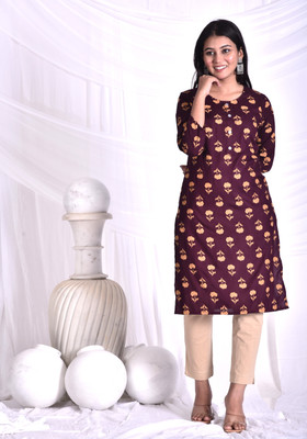 rashmi shree creation Women Floral Print Straight Kurta(Maroon)