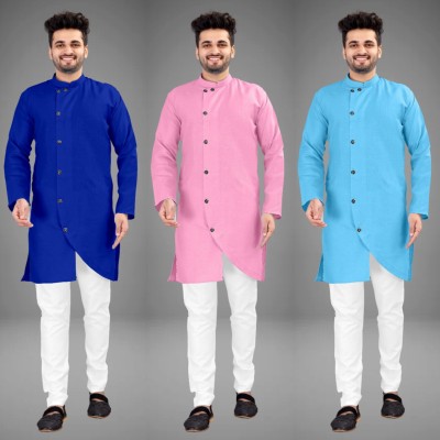 DIAMOND CLUSTER Men Self Design Trail Cut Kurta(Multicolor)